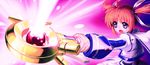  brown_hair cozy hair_ribbon highres lyrical_nanoha magical_girl mahou_shoujo_lyrical_nanoha mahou_shoujo_lyrical_nanoha_a's mahou_shoujo_lyrical_nanoha_the_movie_2nd_a's open_mouth purple_eyes raising_heart ribbon short_twintails solo takamachi_nanoha twintails 