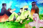  black_hair blindfold blonde_hair cat cats choujabaru_tokemichi covered_eyes eyes_covered faces_covered kumagawa_misogi medaka_box pink_hair sleeping tachiarai_kiruko 