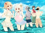  2girls 3boys ball beach beachball bikini blonde_hair brown_hair eyes_closed flower hair_flower hair_ornament imagination_forest_(vocaloid) kagerou_project kano_shuuya kido_tsubomi kisaragi_attention_(vocaloid) kisaragi_momo kozakura_mary long_hair minaduki0038 minazuki_(0038) multiple_boys multiple_girls ocean octopus parody red_eyes seto_kousuke short_hair smile swimsuit vocaloid water white_hair 