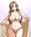  bare_shoulders bikini blush breasts brown_eyes brown_hair curvy interlude large_breasts long_hair looking_at_viewer marufuji_izumi navel side-tie_bikini solo swimsuit tsuda_nanafushi very_long_hair 