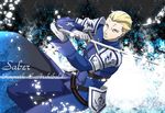  blonde_hair blue_eyes fate/zero fate_(series) faulds gloves hogehoge0710 kayneth_el-melloi_archibald male_focus pauldrons solo sword weapon what_if white_gloves 
