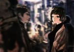  bad_id bad_pixiv_id black_hair blue_eyes blurry bob_cut city copyright_request crowd depth_of_field gonzales_rocky highres jacket light_smile lips pullover short_hair turtleneck 