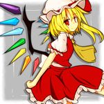  ascot bad_id bad_pixiv_id blonde_hair crystal flandre_scarlet hat hat_ribbon puffy_sleeves red_eyes ribbon short_hair short_sleeves side_ponytail smile solo tendo touhou wings 