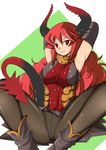  armpits arms_behind_back arms_up bad_id bad_pixiv_id big_hair black_gloves boots crotch_seam demon_girl demon_tail elbow_gloves fang gloves horns kojou long_hair maou_beluzel panties panties_under_pantyhose pantyhose red_eyes red_hair ribbon sitting smile solo spread_legs tail tail_ribbon underwear very_long_hair wavy_hair white_panties yuusha_to_maou 