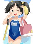 bad_id bad_pixiv_id bag black_hair brown_eyes child competition_school_swimsuit one-piece_swimsuit one_eye_closed original school_swimsuit snorkel solo swimsuit tamakorogashi twintails 