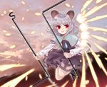  animal_ears capelet dowsing_rod jewelry long_sleeves mouse_ears mouse_tail nazrin neme open_mouth pendant red_eyes short_hair silver_hair solo tail touhou 