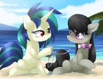 &lt;3 beach black_hair blue_hair blush bow bow_tie clasherz cresento duo earbuds equine female feral friendship_is_magic hair headphones horn horse ipod long_hair mammal mp3_player music my_little_pony octavia_(mlp) outside pony purple_eyes red_eyes sand sea seaside smile two_tone_hair unicorn vinyl_scratch_(mlp) water 