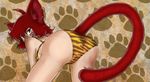  2010 ahoge animal_ears animal_print ass bent_over bikini breasts earrings from_behind jewelry kokido large_breasts mouse_ears original red_eyes red_hair short_hair solo swimsuit tail tiger_print underboob 