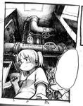  duplicate from_below greyscale hade_na_kangofu knife monochrome multiple_girls pipes thought_bubble 
