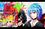  bad_id bad_pixiv_id blue_hair character_name contemporary finger_on_trigger gun handgun hat hat_removed headwear_removed letterboxed pandora-ex pistol remilia_scarlet short_hair smile solo touhou weapon 
