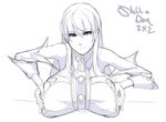  bare_shoulders breast_press breasts detached_sleeves eu03 greyscale huge_breasts long_hair military military_uniform monochrome selvaria_bles senjou_no_valkyria senjou_no_valkyria_1 sketch solo uniform very_long_hair 