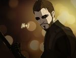  adam_jensen armor beard blade brown_hair cyberpunk cyborg dagreenpillow deus_ex deus_ex:_human_revolution facial_hair male_focus science_fiction solo sunglasses 