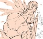  ass machida_ayaka monochrome sketch solo torn_clothes uchuu_no_stellvia washio_naohiro wings 