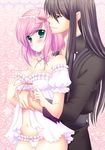  blush estellise_sidos_heurassein green_eyes hug pink_hair ribbon ribbons tales_of_(series) tales_of_vesperia underwear yuri_lowell 