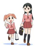  60s azumanga_daiou bag black_eyes black_hair fujiko_f_fujio_(style) long_hair mihama_chiyo multiple_girls oldschool orange_hair parody sakaki school_bag school_uniform short_twintails skirt smile style_parody twintails ueyama_michirou 