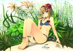  alice_margatroid barefoot bikini blonde_hair blue_eyes bow bubble eating feet fish flower food hair_flower hair_ornament hibiscus ice_cream solo submerged swimsuit toes touhou unasaka_ryou underwater 