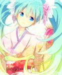  aqua_hair bad_id bad_pixiv_id blue_eyes hatsune_miku head_tilt japanese_clothes kimono long_hair solo twintails very_long_hair vocaloid yy888s 
