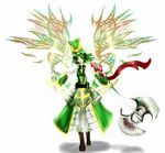  1girl absurdres armor axe green_eyes green_hair hat highres magical_girl mahou_shoujo_madoka_magica shizuki_hitomi solo weapon 