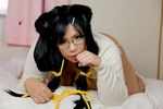  animal_ears bakemonogatari black_eyes black_hair braid breasts chouzuki_maryou cosplay dark_eyes glasses hair_ribbon hanekawa_tsubasa hanging_breasts large_breasts lingerie long_hair looking_at_viewer monogatari_(series) pajamas photo plump ponytails ribbon twin_braids underwear 