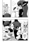  bar bed black_and_white blush breasts cat comic drink english_text feline felyne female greyscale head_band hironosuke_(artist) hot_spring male mammal manga monochrome monster_hunter nargacuga pawprint sex sleeping straight sun_set text video_games water 