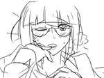  blush glasses greyscale heavy_breathing matsu-sensei monochrome naughty_face one_eye_closed sketch solo sweat 