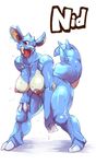  big_breasts breasts female hanging_breasts huge_breasts nidoqueen nintendo nipples nude open_mouth pok&#233;mon pok&eacute;mon sasamix solo sweat tongue tongue_out video_games 