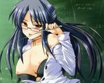  bra cleavage dengeki_moeoh glasses long_hair nipple_slip open_shirt original shinshin underwear 