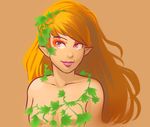  blonde_hair breasts eyeshadow great_fairy leaf lips long_hair magical_ondine makeup medium_breasts mole nipples nose nude pointy_ears purple_eyes smile solo the_legend_of_zelda the_legend_of_zelda:_majora's_mask upper_body 