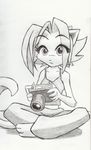  camera cat clothing eyes_above_hair feline female greyscale kat_vance mammal monochrome nikolai_(artist) pencils shirt sitting solo tank_top 