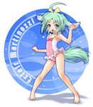  ahoge animal_ears blue_eyes cameltoe casual_one-piece_swimsuit dog_days dog_ears dog_girl dog_tail eclair_martinozzi green_hair hair_ribbon highres light_green_hair mao_(6r) one-piece_swimsuit open_mouth petite ribbon solo swimsuit tail younger 