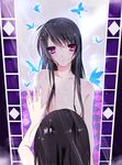  absurdres accel_world antenna_hair bad_id bad_pixiv_id black_hair blush bug butterfly g98455 highres insect kuroyukihime mirror nude parted_lips purple_eyes reflection sidelocks solo 