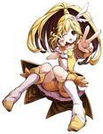  bike_shorts blonde_hair boots bow brown_eyes choker cure_peace double_v full_body hair_flaps hamuhamu kise_yayoi long_hair magical_girl one_eye_closed ponytail precure shorts simple_background smile_precure! solo tiara v white_background yellow yellow_bow yellow_shorts 
