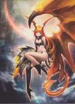  :d artist_request bare_shoulders bat_wings breasts cleavage demon_girl demon_horns demon_tail demon_wings full_moon half-skirt highres horns lord_of_vermilion moon navel open_mouth orange_eyes orange_hair pointy_ears single_thighhigh single_wing skull small_breasts smile solo succubus succubus_(lord_of_vermilion) tail thighhighs wings 