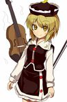  blonde_hair crescent hat hinami_(hinatamizu) instrument long_sleeves lunasa_prismriver smile solo standing touhou violin white_background yellow_eyes 