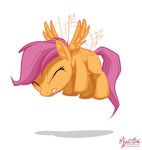  equine eyes_closed female feral flapping flying friendship_is_magic horse mammal my_little_pony mysticalpha pegasus plain_background pony scootaloo_(mlp) shadow solo white_background wings young 