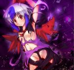  bird_wings blue_hair breasts groin head_wings hinami_(hinatamizu) horns multicolored_hair navel nipples red_eyes red_wings short_hair silver_hair single_head_wing small_breasts solo tokiko_(touhou) torn_clothes touhou two-tone_hair wings 