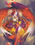  colorful demon_girl feathers highres horns lord_of_vermilion multicolored_hair solo striga succubus wings 