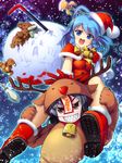  animal_costume antlers bell blood blue_eyes blue_hair boots braid capelet chima_q christmas crowbar dress gift hair_ornament hair_rings hair_stick hat highres jiangshi kaku_seiga knife miyako_yoshika monkey multiple_girls ofuda open_mouth reindeer reindeer_costume return_of_the_living_dead sack santa_costume santa_hat sharp_teeth short_hair short_sleeves smile teeth touhou 