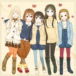  akiyama_mio bad_id bad_pixiv_id black_hair blonde_hair blue_eyes boots brown_eyes brown_hair heart hirasawa_yui jacket k-on! k-on!_movie kotobuki_tsumugi machico_(mayuxoxo) multiple_girls nakano_azusa pantyhose shoes short_hair sneakers sweater tainaka_ritsu 