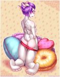  annoying_watermark balls blush butt eyewear girly glasses hair hindpaw kayiko kneeling lagomorph looking_back male mammal open_mouth paws pillow plantigrade purple_eyes purple_hair rabbit short_hair short_tail soles solo swayzie toes underwear watermark 