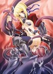  armor artoria_pendragon_(all) bikini_armor blonde_hair fate/stay_night fate_(series) greaves hair_ribbon hasei_agana panties pasties red_eyes ribbon saber saber_alter slime solo tentacles thighhighs underwear 
