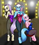  anthro anthrofied blue_eyes blue_hair blush breasts bunny_suit bunnysuit butt cleavage clothed clothing equine female friendship_is_magic group hair horse jrvanesbroek lipstick lotus_(mlp) mammal my_little_pony pink_hair pony purple_hair trio vera_(mlp) 