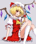  ascot blonde_hair crystal fang flandre_scarlet hat open_mouth puffy_sleeves red_eyes sgtxiaoxin short_sleeves side_ponytail solo touhou wings wrist_cuffs 