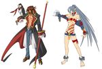  arc_system_works bandage bird blazblue brown_hair claws coat concept_art cuffs grey_hair hawk headband long_hair perched pointy_ears polearm scar scars shackle shackles shorts weapon 