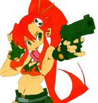  bikini_top fingerless_gloves foreshortening gloves gun hair_ornament long_hair navel ponytail red_hair saburou_(sblo) scarf solo tengen_toppa_gurren_lagann weapon yellow_eyes yoko_littner 