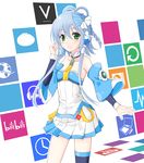  blue_hair detached_sleeves green_eyes highres luo_tianyi short_hair_with_long_locks solo vocaloid vocanese wulock 