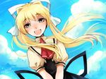  74_(teduka) air blonde_hair blue_eyes highres kamio_misuzu long_hair open_mouth ponytail school_uniform solo 