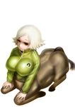  bad_id bad_pixiv_id breasts brown_eyes centaur copyright_request highres jacket kneeling large_breasts monster_girl short_hair solo synecdoche track_jacket white_hair 