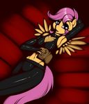  anthro anthrofied bed book breasts clothing ear_piercing elbow_gloves equine eyeshadow female friendship_is_magic gloves goth horse kloudmutt lipstick looking_at_viewer makeup mammal my_little_pony pegasus piercing pony scootaloo_(mlp) solo wings 
