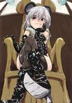  animal_ears black_legwear boots brown_eyes crossed_legs gloves grey_hair highres leather mouse_ears nazrin non-web_source sape_(saperon_black) sitting solo thighhighs throne touhou 